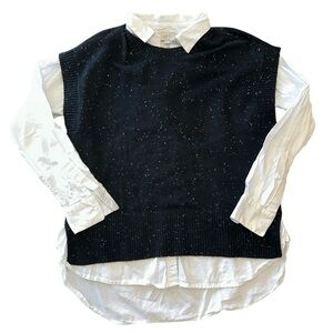 Loft Button Down Long Sleeve Shirt with Over Sweater Vest